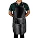Sshining Professional White/Black Pinstripe Chef Bib Apron With Two Pockets, Adjustable Neck& Waist Ties Kitchen Cooking Apron for Womens/Mens (32.67 inches by 26.77 inches)