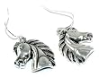 Cute Horse Head Profile Dangle Earrings Silver Tone