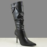 WIN Women Mid Calf Stilettos Heel Dress Boots Black