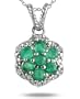 All Natural Emerald and Diamond Pendant in .925 Sterling Silver