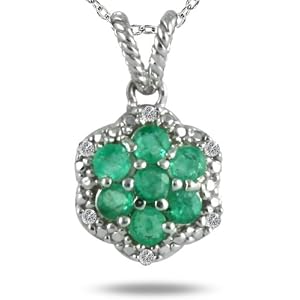 Buy All Natural Emerald and Diamond Pendant in .925 Sterling Silver by Szul