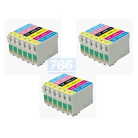 3 Full Sets : 18 High Capacity Compatible Ink Cartridges Multipack T0487 - T0481 T0482 T0483 T0484 T0485 T0486 for Epson Stylus Photo R200 R220 R300 R300M R320 R325 R340 R350 RX500 RX600 RX620 RX640 ink jet Printers