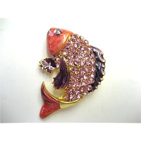 ROSE CZECH RHINESTONE CRYSTAL KOI CARP FISH BROOCH PIN