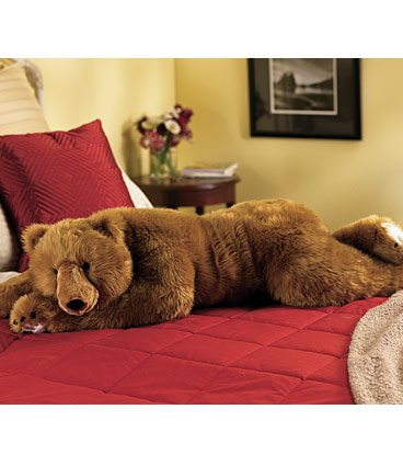 Super-Soft Big Bear Hug Body Pillow with Realistic Accents, in Brown Bear