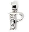 Silver Block Initial Pendant with Cubic Zirconia, Size: 12mm