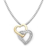 18k Two Tone Yellow and White Gold Diamond Heart Pendant with Chain (0.24 cttw, H, SI)