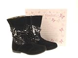CHILDRENS GIRLS SOFT COMFORTABLE SEQUIN FLAT HEEL FAUX SUEDE SLOUCH MID CALF BOOTS SHOES BLACK KEYRING CHARM SIZE 4 - 12