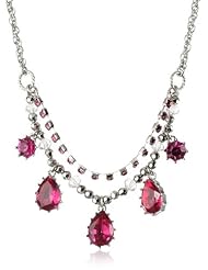 Betsey Johnson "Iconic Stone" Fuchsia Teardrop Gem Necklace, 19"
