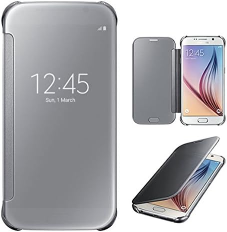 S6 Edge Case Caseroye Mirror Clear View Slim Leather 5.5" Skin Cover for Samsung Galaxy S6 Edge plus Silver