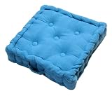 from Homescapes Homescapes Rajput 100 Cotton Floor Cushion- Blue - 40 x 40 x 10 cm Square - Indoor - Garden - Dining Chair Booster - Seat Pad Cushion