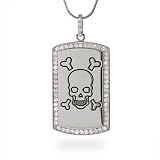 Sterling Silver Skull and Crossbones CZ Dog Tag
