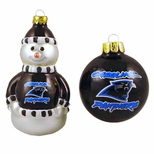 NFL Carolina Panthers Snowman and Ball Mini Blown Glass Ornaments