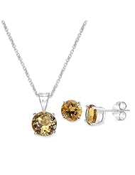 4.05 Carat Citrine Round Shape .925 Sterling Silver Earring & Pendant Set