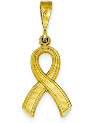 14K Yellow Gold Awareness Ribbon Pendant Charm Jewelry