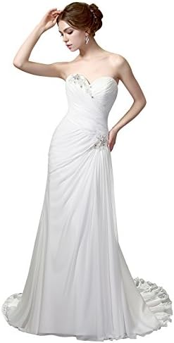 Helen Fontaine Sweetheart Low Back Corset Chiffon Sweep Train Wedding Dress US16W White