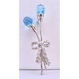 B277 Aquamarine Crystals Two Teardrop Tulip Brooch Stem & Bow Tulip Brooch