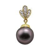Tahitian Black Pearl Pendant with Diamond in 14K Yellow Gold