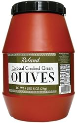 Roland Cracked Green Olives from Greece, 4 lb. 6 oz. Dry Weight in Plastic Tub