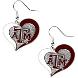 Aminco Texas AandM Aggies Swirl Heart Dangle Logo Earring Set NCAA Charm Gift
