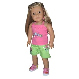 Pink Top, Lime Embroidered Shorts for 18 American Girl Doll by Silly Monkey