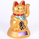 Large Solar Powered Gold Chinese Lucky Fortune Cat - 16.5cm