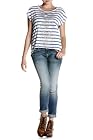 Miss Me Women's Striped Top with lace back-Blue-Small