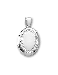 18k Premium Weight White Gold Diamond Oval Locket 5/8 inch x 3/4 inch in 18K