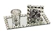 Set of 3 Jeweled Mirror Dresser Tray Set with Picture Frame and Candle Holder