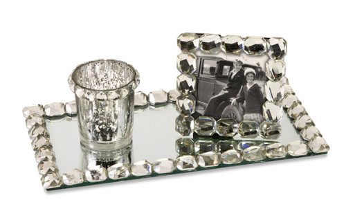 3-Piece Jeweled Mirror Dresser Candle Holder