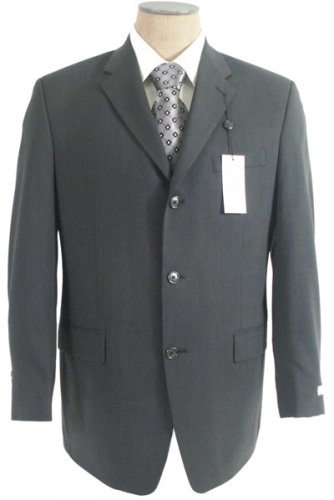 Calvin Klein Mens Single Breasted 3 Button Charcoal Gray Wool Suit - Size 46L