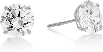 14k White Gold Round Solitaire 7mm CZ Four-prong Basket Stud Earrings with Secure Screw-backs