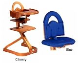Svan High Chair from Scandinavian Child with Infant Kit and Cushion, Blue Cushion with Cherry Wood