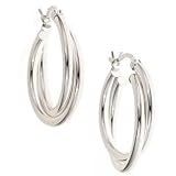 Platinum Over Sterling Silver Polished Double Round Hoop Earrings