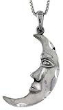 Sterling Silver Moon Charm, 1 5/16 (33mm) Tall.