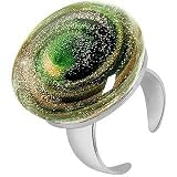 Akuamarina Bague ouverte en verre de Murano et Quartz Aventurine noir-vert