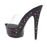 6 Inch Sexy Shoes Star Platform Sandals Slip On Shoes Open Toe Black