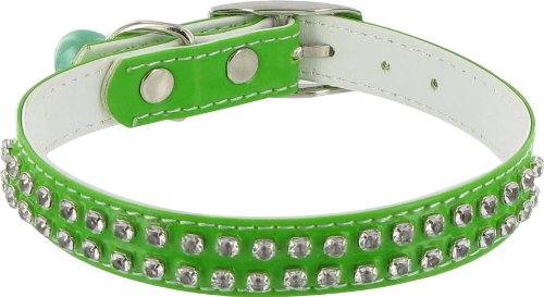 Rodeo Drive Rhinestone Dog or Cat Collar with Bell - Green, 1/2