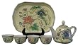 Chinese miniature tea set - 4 teacups, teapot, and tray - garden squash flowers, hand painted porcelain Chinese miniature tea set - 4 teacups, teapot, and tray - garden squash flowers, hand painted porcelain