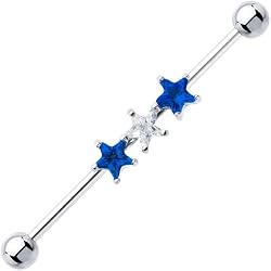 Surgical Steel Clear Blue CZ Star Industrial Barbell 37mm
