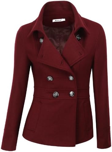 SJSP Women Simple Wool Blended Long Sleeve Coat BURGUNDY,S