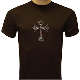 Rhinestone Cross T-shirt, Multi Color Rhinestones Cross Shirt