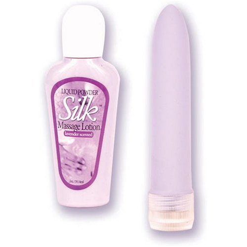 Doc Johnson Velvet and Silk Massager and Massage Lotion Set, Lavender Scented