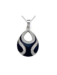 Blue Enamel Sterling Silver Pendant with White CZs