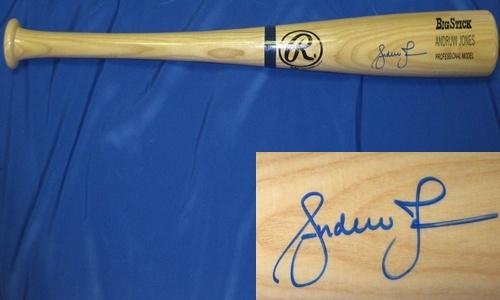 Andruw Jones Autographed/Hand Signed Blonde Rawlings Bat Rangers