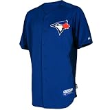 MLB Mens Toronto Blue Jays Cool Base Bright Royal/Navy Short Sleeve Authentic Button Front Batting Practice Jersey By Majestic