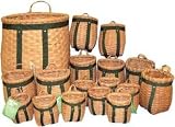 Outdoor Camping Hiking Fishing Finely Woven Pack Baskets With Green Web Straps And Metal Rivets And Comes In 3 Assorted Sizes 15
