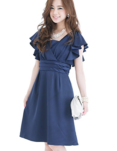 (プールヴー) PourVousワンピース ドレス パーティードレス フォーマルドレス ミセス フォーマルワンピース お呼ばれ 結婚式 二次会 披露宴 大きい 大きいサイズ 半袖 膝丈 Aライン サテン 1083