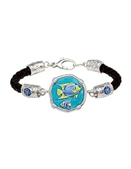 Guy Harvey Full Color Enamel Angelfish Leather Bracelet