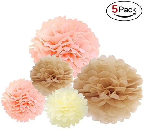 LOOTO 5pcs Tissue Paper Pom Poms/ Tissue Paper Flowers (tan)