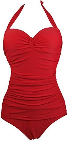Cocoship 50s Elegant Inspired Retro Vintage One Piece Pin Up Monokinis Swimsuit(FBA) Red(Fast Ship) L(US6-8)